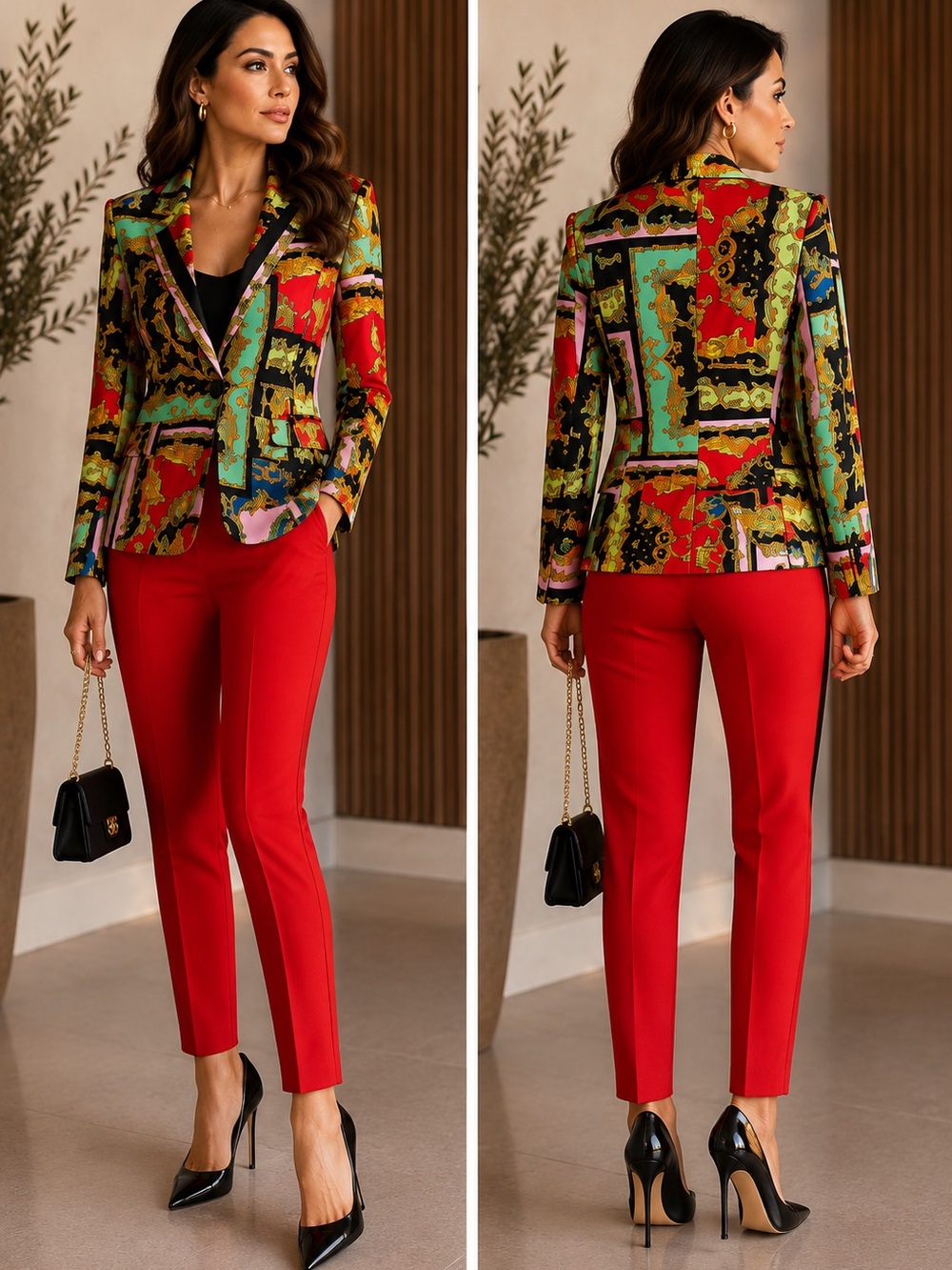 INDUSTRY Multicolor Baroque Print Blazer - Red/Black/Turquoise/Pink/Gold